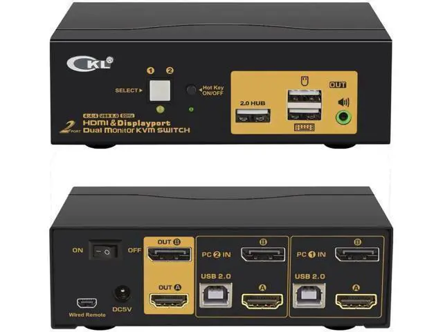 Main image of CKL 2-Port Dual Monitor KVM Switch (HDMI+DP), 4K for 2 PCs 2 Screens