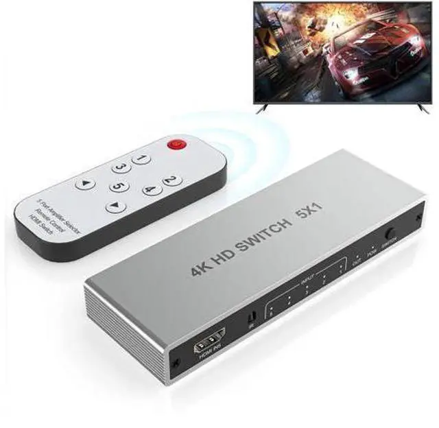 Main image of 5 in 1 Out 4K@60Hz HDMI Switch with IR Remote, 5 Port HDMI Selector Switcher Supports HDR, 3D, CEC, HDCP2.2, Compatible with PS5/PS4/PS3, Xbox, Switch, Roku & Smart TV