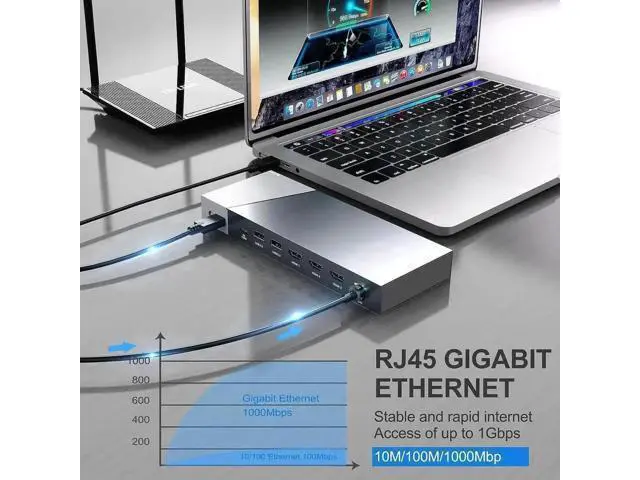 Alt view image 2 of 7 - 15-in-1 DisplayLink USB C Docking Station Triple HDMI for M1/M2/M3 MacBook, 100W PD Charging Dock with RJ45 Ethernet, Dual USB-A, Dual Type-C, SD TF Reader, 3.5mm Audio Mic Port, Multi Monitor Laptop