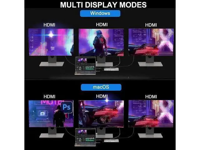 Alt view image 5 of 7 - 15-in-1 DisplayLink USB C Docking Station Triple HDMI for M1/M2/M3 MacBook, 100W PD Charging Dock with RJ45 Ethernet, Dual USB-A, Dual Type-C, SD TF Reader, 3.5mm Audio Mic Port, Multi Monitor Laptop