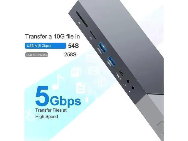 Alt view image 4 of 7 - 15-in-1 DisplayLink USB C Docking Station Triple HDMI for M1/M2/M3 MacBook, 100W PD Charging Dock with RJ45 Ethernet, Dual USB-A, Dual Type-C, SD TF Reader, 3.5mm Audio Mic Port, Multi Monitor Laptop