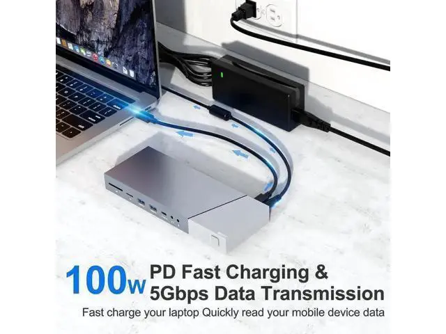 Alt view image 6 of 7 - 15-in-1 DisplayLink USB C Docking Station Triple HDMI for M1/M2/M3 MacBook, 100W PD Charging Dock with RJ45 Ethernet, Dual USB-A, Dual Type-C, SD TF Reader, 3.5mm Audio Mic Port, Multi Monitor Laptop