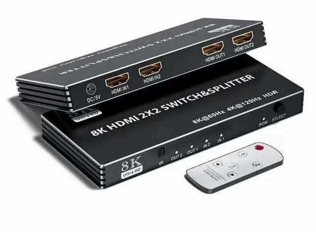 Main image of 2x2 HDMI 2.1 Matrix Switch with IR Remote Control, 2 In 2 Out 8K@60Hz 4K@120Hz Video Splitter Converter HDCP2.3 HDR10 HDR10+ 3D