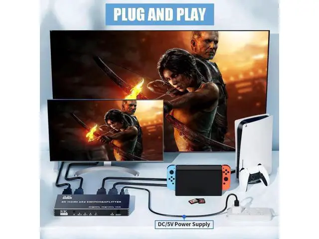 Alt view image 7 of 7 - 2x2 HDMI 2.1 Matrix Switch with IR Remote Control, 2 In 2 Out 8K@60Hz 4K@120Hz Video Splitter Converter HDCP2.3 HDR10 HDR10+ 3D