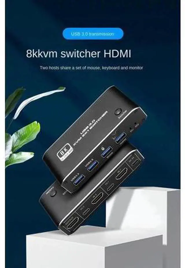 Alt view image 4 of 7 - 2x1 HDMI 2.1 8K KVM Switch with 4 USB 3.0 Ports, 2 PCs Share 1 Monitor, Support 8K@60Hz, 4K@120Hz, YUV 4:4:4, HDCP 2.3, HDR10, Hotkey Control, Dark Shell