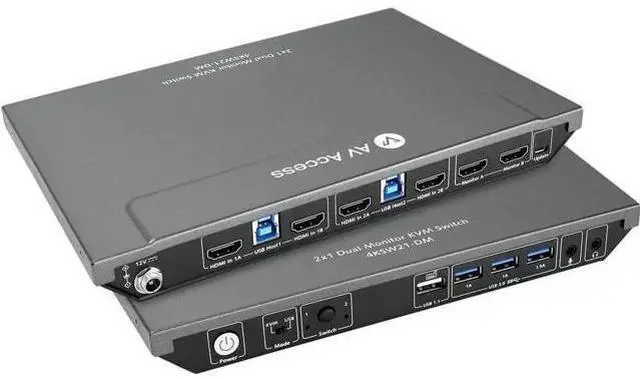 Main image of AV Access 2-Port Dual Monitor USB 3.0 KVM Switch, 4K@60Hz, EDID Emulation & Hotkey Switch for Gaming & Workstation