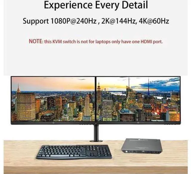 Alt view image 3 of 7 - AV Access 2-Port Dual Monitor USB 3.0 KVM Switch, 4K@60Hz, EDID Emulation & Hotkey Switch for Gaming & Workstation
