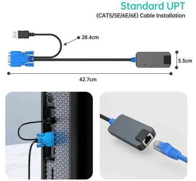 Alt view image 4 of 5 - MT-VIKI 4-Pack USB VGA over RJ45 Extender Dongles, Compatible with MT-VIKI 1708MS-IP CAT6 IP KVM Switch, Max Extension Distance 230ft/70 Meters