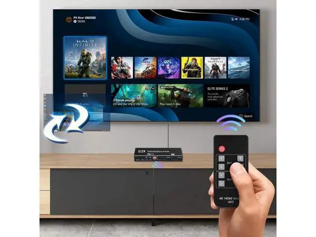 Alt view image 6 of 7 - 4x2 HDMI 2.0b Matrix Switch 4K@60Hz 18.5Gbps, 4-In-2-Out Video Splitter with Optical L/R Audio, IR Remote, HDCP 2.2 & 3D Support