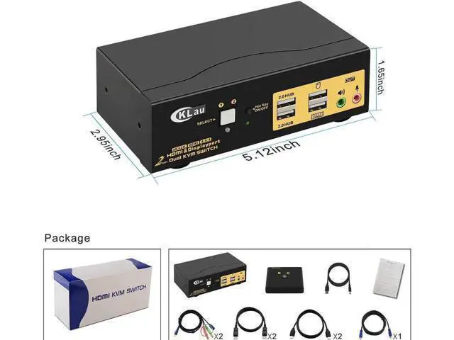 Alt view image 6 of 7 - CKLau 2-Port Dual Monitor KVM Switch (HDMI + DP), 4K@60Hz, Audio, USB 2.0 Hub & Cables, HDMI 2.0 / HDCP 2.2 / HDR10 Supported