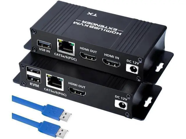 Main image of HDMI KVM Extender Over Cat5e/Cat6/Cat7 Up to 164FT, 1080P@60Hz HDMI over RJ45 Transmitter & Receiver, USB KM Control, Zero Latency, POC Single Power Supply