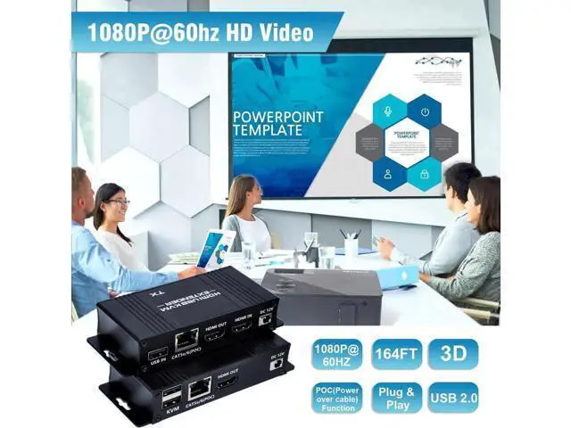 Alt view image 7 of 7 - HDMI KVM Extender Over Cat5e/Cat6/Cat7 Up to 164FT, 1080P@60Hz HDMI over RJ45 Transmitter & Receiver, USB KM Control, Zero Latency, POC Single Power Supply
