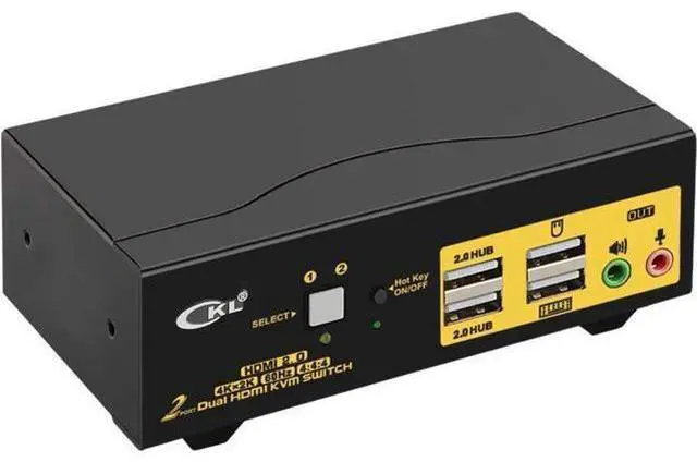 Main image of CKL 2-Port Dual HDMI KVM Switch 2x2, 4K@60Hz, Dual Monitor Selector with Audio & Dual USB 2.0 Hubs for 2 PCs