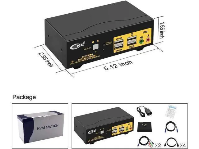 Alt view image 6 of 7 - CKL 2-Port Dual HDMI KVM Switch 2x2, 4K@60Hz, Dual Monitor Selector with Audio & Dual USB 2.0 Hubs for 2 PCs