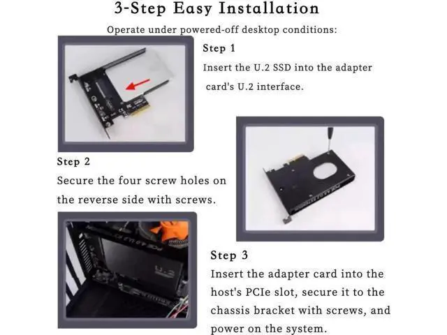 Alt view image 3 of 5 - PCIe 4.0 X16 to U.2 NVMe SSD Adapter Card with Enclosure, 32Gbps/64Gbps High Speed U.2 Expansion Card, Compatible with PCIe X4/X8/X16 Desktop Slots