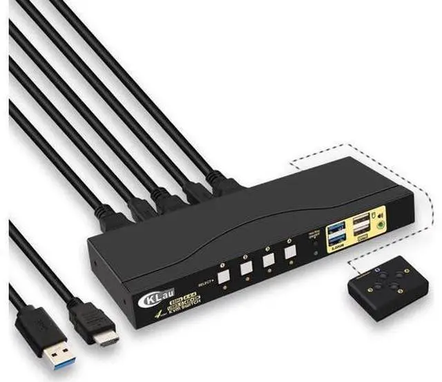Main image of 4-Port USB 3.0 HDMI KVM Switch 4K@60Hz with Cables, Dual USB3.0 Hubs & Audio, Compatible with Wireless Keyboard & Mouse