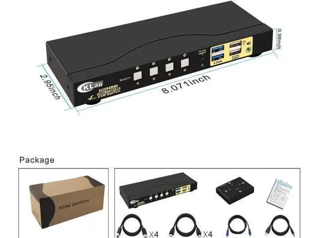 Alt view image 3 of 6 - 4-Port USB 3.0 HDMI KVM Switch 4K@60Hz with Cables, Dual USB3.0 Hubs & Audio, Compatible with Wireless Keyboard & Mouse