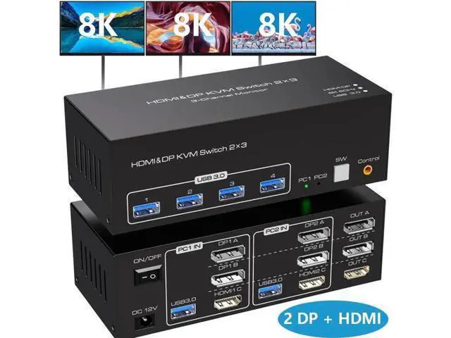 Alt view image 6 of 7 - 2-Port Triple Monitor KVM Switch (2DP+1HDMI), 8K@60Hz / 4K@144Hz, 4 USB3.0 Ports