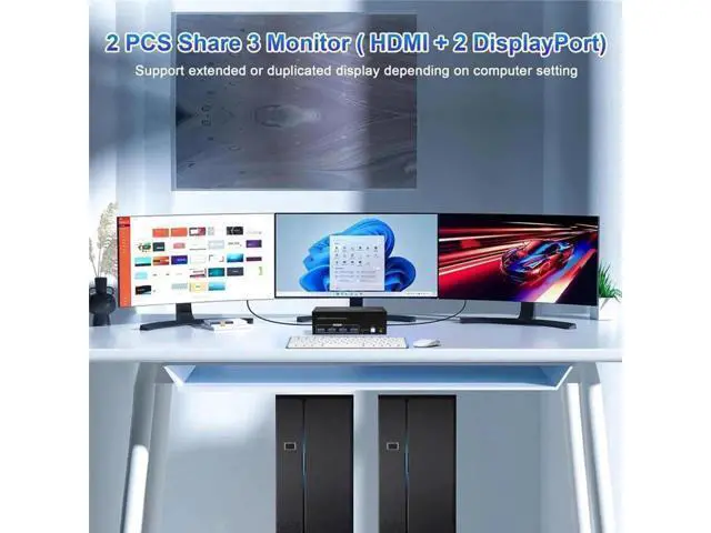 Alt view image 4 of 7 - 2-Port Triple Monitor KVM Switch (2DP+1HDMI), 8K@60Hz / 4K@144Hz, 4 USB3.0 Ports