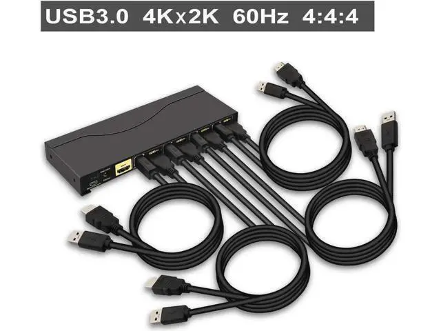 Alt view image 6 of 6 - 4-Port USB 3.0 HDMI KVM Switch 4K@60Hz with Cables, Dual USB3.0 Hubs & Audio, Compatible with Wireless Keyboard & Mouse
