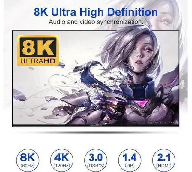 Alt view image 7 of 7 - 4-Port Triple Monitor KVM Switch (2HDMI+1DP), 8K@60Hz & 4K@144Hz, Audio Port & 3 USB 3.0 Ports