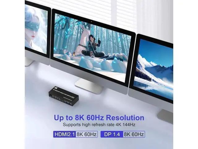 Alt view image 3 of 7 - 4-Port Triple Monitor KVM Switch (2DP+1HDMI), 8K@60Hz / 4K@144Hz, Audio & 3 USB3.0 Ports