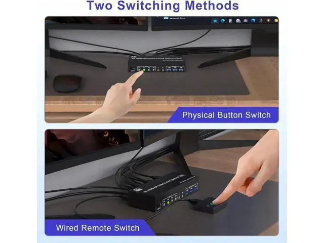 Alt view image 2 of 7 - 4-Port Triple Monitor KVM Switch (2DP+1HDMI), 8K@60Hz / 4K@144Hz, Audio & 3 USB3.0 Ports