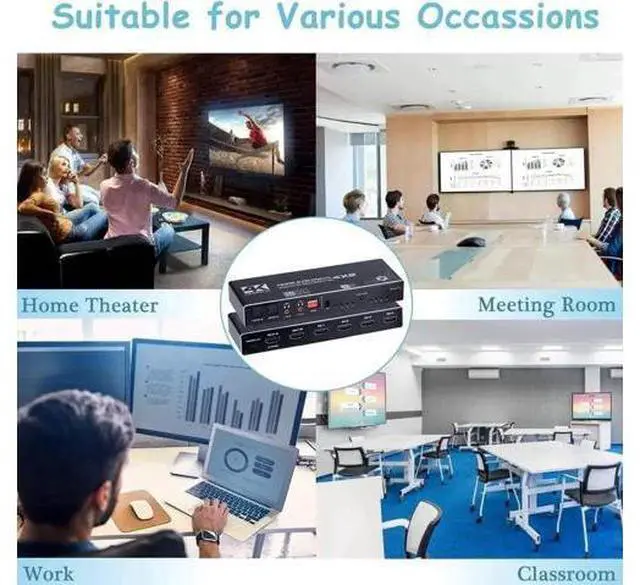Alt view image 2 of 7 - 4x2 HDMI Matrix Switch 4 in 2 Out with IR Remote Model OZJ1, Supports 4K, 1080P, 3D, RGB 8:8:8, Dolby Atmos, Dual SPDIF & Dual 3.5mm L/R Audio Outputs, Built-in EDID Management