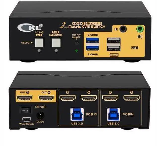 Main image of CKL 2-Port Dual HDMI Matrix KVM Switch, 4K Dual HDMI for 2 PCs 2 Monitors