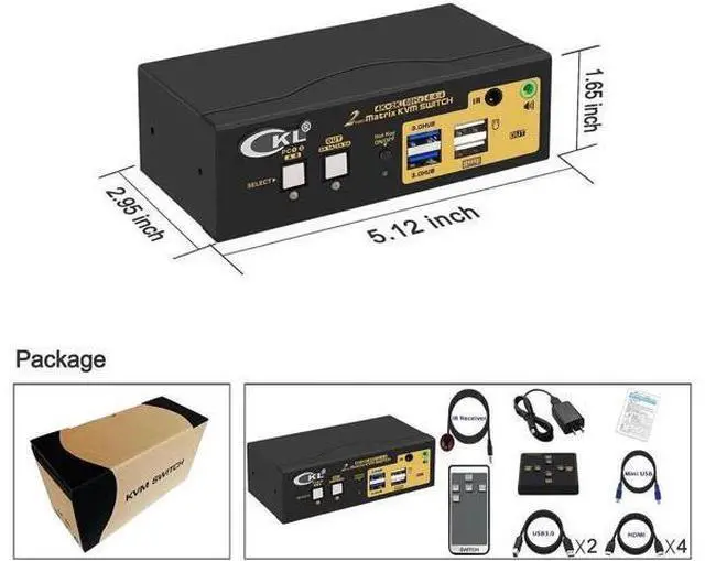 Alt view image 6 of 7 - CKL 2-Port Dual HDMI Matrix KVM Switch, 4K Dual HDMI for 2 PCs 2 Monitors