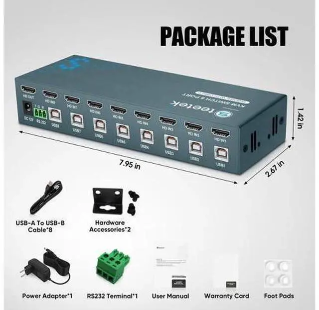 Alt view image 7 of 7 - 8-Port Single HDMI USB2.0 KVM Switch, 4K@30Hz with EDID Adaptive Function