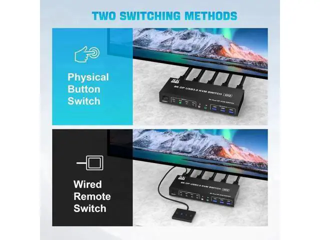 Alt view image 5 of 7 - 4-Port DP1.4 Dual Monitor USB3.0 KVM Switch, 8K@60Hz, Audio & Microphone, 3 USB3.0 Ports