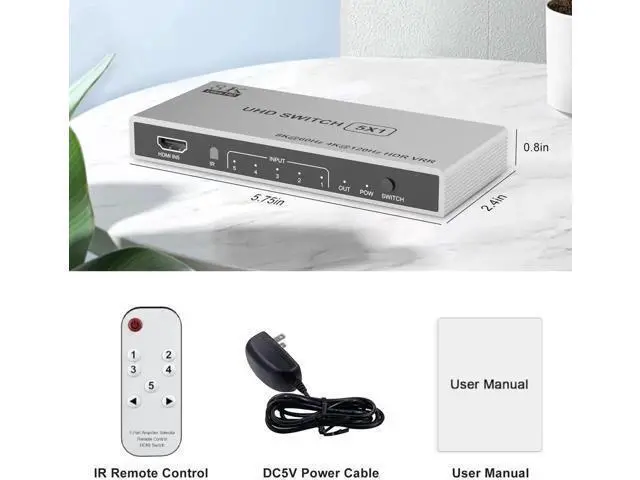 Alt view image 3 of 7 - 5 in 1 Out HDMI 2.1 Switch with IR Remote, 48Gbps 8K@60Hz 4K@120Hz HDMI Switcher Selector Box, Supports HDR, Dolby Vision, HDCP 2.3, CEC for PS5/PS4/PS3, Xbox Series X/S, DVD, Blu-ray Player, PC, UHD