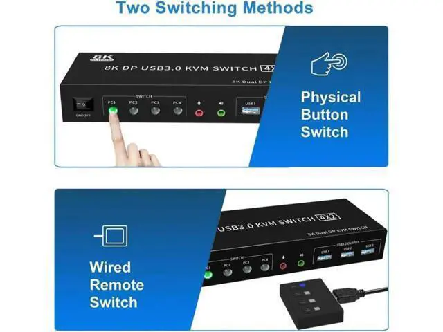Alt view image 6 of 7 - 4-Port DP1.4 Dual Monitor USB3.0 KVM Switch 4 In 2 Out, 8K@60Hz, Audio Output & 3 USB3.0 Ports
