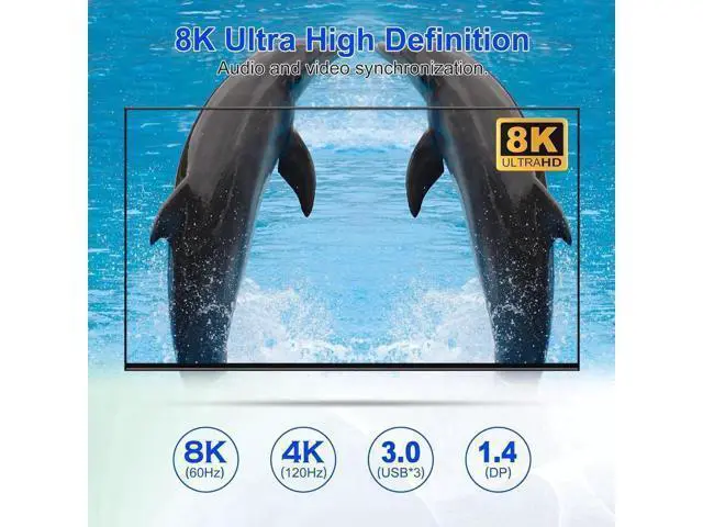 Alt view image 7 of 7 - 4-Port DP1.4 Triple Monitor USB 3.0 KVM Switch, 8K@60Hz & 4K@144Hz, Audio Jack & 3 USB3.0 Ports