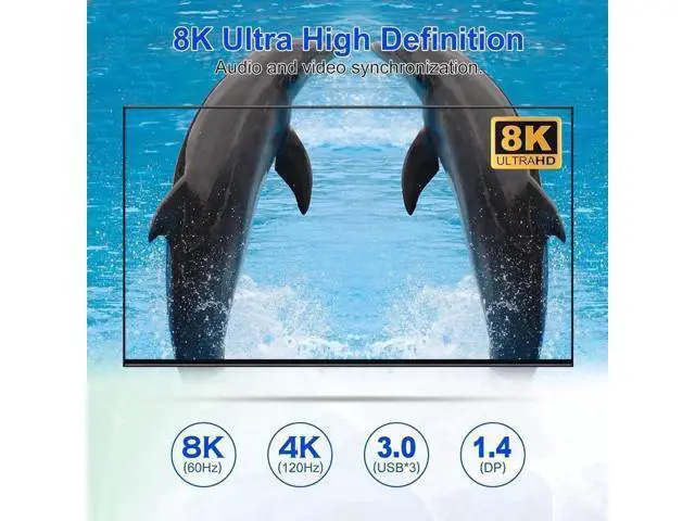 Alt view image 4 of 7 - 4-Port DP1.4 Triple Monitor USB3.0 KVM Switch, 8K@60Hz & 4K@144Hz, Audio + 3 USB3.0 Ports for 4 PCs