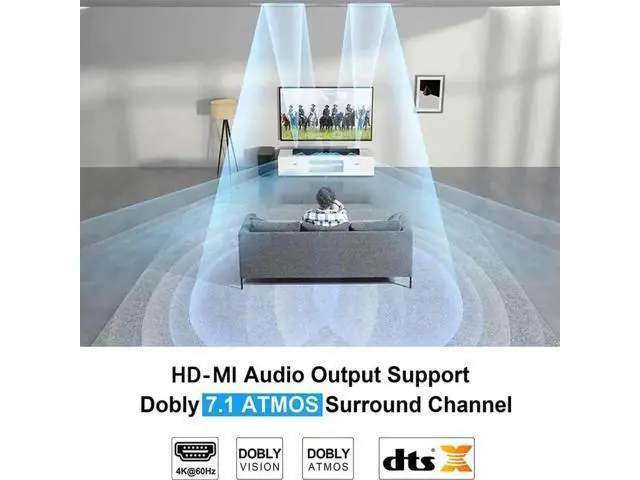 Alt view image 2 of 7 - 4 In 1 Out HDMI 2.0b Switch with Audio Extractor IR Remote, 4K@60Hz HDR Dolby Vision ARC Splitter, Optical SPDIF + 3.5mm AUX Audio Output HDCP2.2 18Gbps
