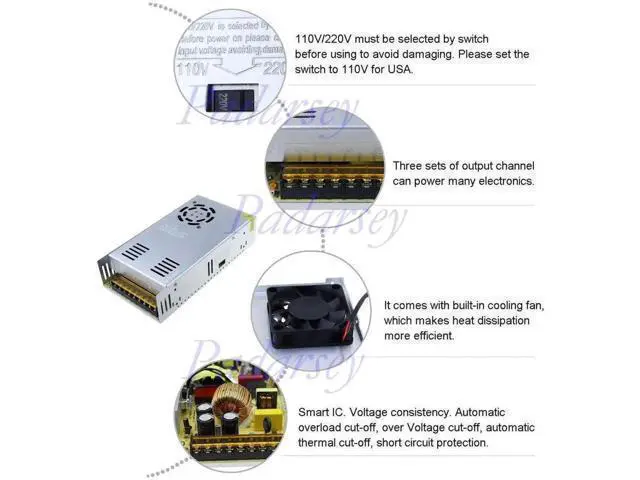 Alt view image 3 of 7 - 360W DC24V 15A Switching Power Supply, AC110/220V Input Regulated Transformer for LED CCTV PC Project