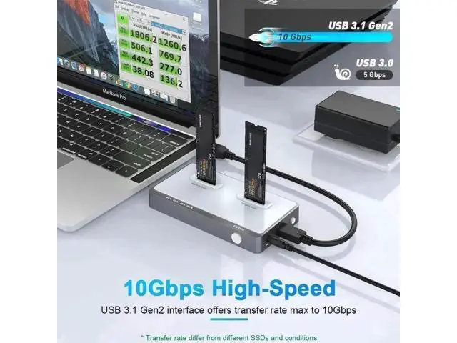 Alt view image 3 of 7 - Tool-Free Dual-Bay M.2 NVMe SSD Docking Station, 10Gbps Offline Clone Duplicator, USB-C Connection, Supports M Key PCIe 2242/2260/2280/22110 M.2 SSD