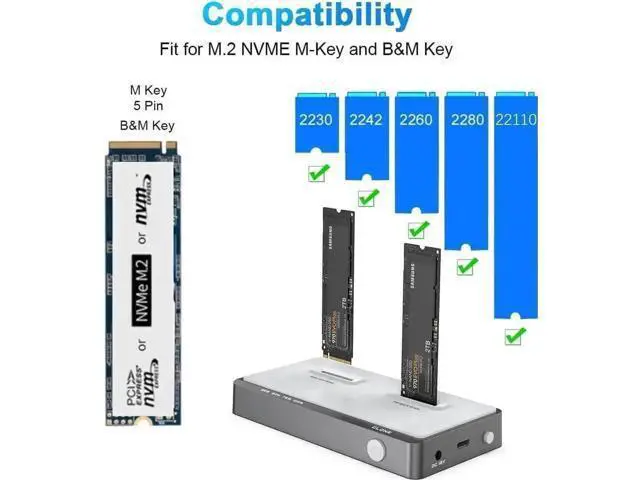 Alt view image 6 of 7 - Tool-Free Dual-Bay M.2 NVMe SSD Docking Station, 10Gbps Offline Clone Duplicator, USB-C Connection, Supports M Key PCIe 2242/2260/2280/22110 M.2 SSD