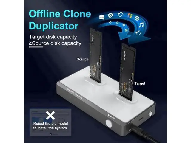 Alt view image 7 of 7 - Tool-Free Dual-Bay M.2 NVMe SSD Docking Station, 10Gbps Offline Clone Duplicator, USB-C Connection, Supports M Key PCIe 2242/2260/2280/22110 M.2 SSD