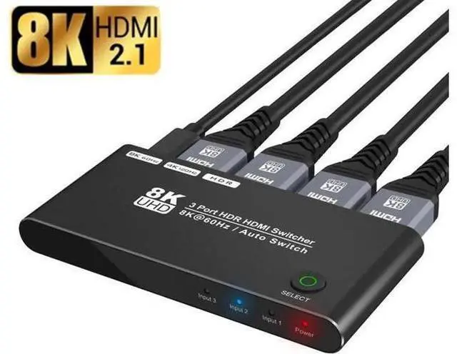 Main image of 3 in 1 Out HDMI 2.1 8K Switcher, 48Gbps High Speed Ultra HD HDMI Switch Support 8K@60Hz 4K@120Hz HDCP2.3 HDR, Video Converter Selector for Xbox Series X, PS5, 8K TV Monitor