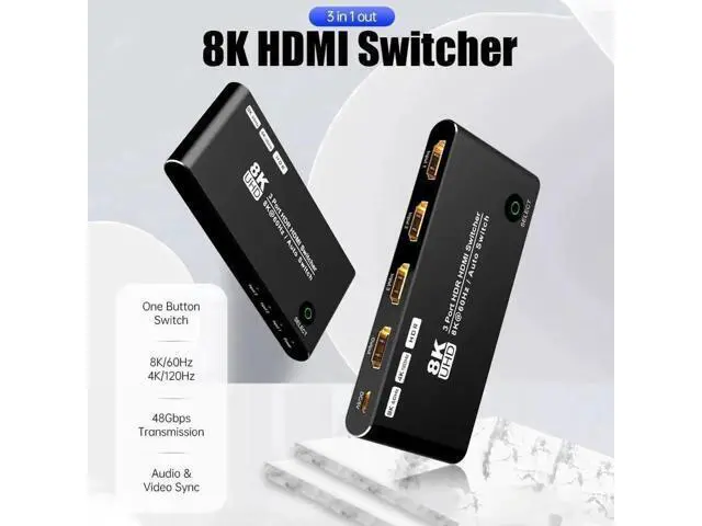 Alt view image 4 of 7 - 3 in 1 Out HDMI 2.1 8K Switcher, 48Gbps High Speed Ultra HD HDMI Switch Support 8K@60Hz 4K@120Hz HDCP2.3 HDR, Video Converter Selector for Xbox Series X, PS5, 8K TV Monitor