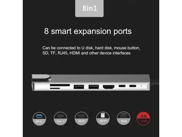 Alt view image 5 of 7 - 8 in 1 USB C Multiport Hub, Type C Adapter with 87W PD Charging, 4K@30Hz HDMI, Gigabit RJ45 Ethernet, USB 3.0 Port, SD & TF Card Reader for Windows, MacBook and All USB-C Laptops