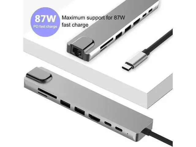 Alt view image 6 of 7 - 8 in 1 USB C Multiport Hub, Type C Adapter with 87W PD Charging, 4K@30Hz HDMI, Gigabit RJ45 Ethernet, USB 3.0 Port, SD & TF Card Reader for Windows, MacBook and All USB-C Laptops