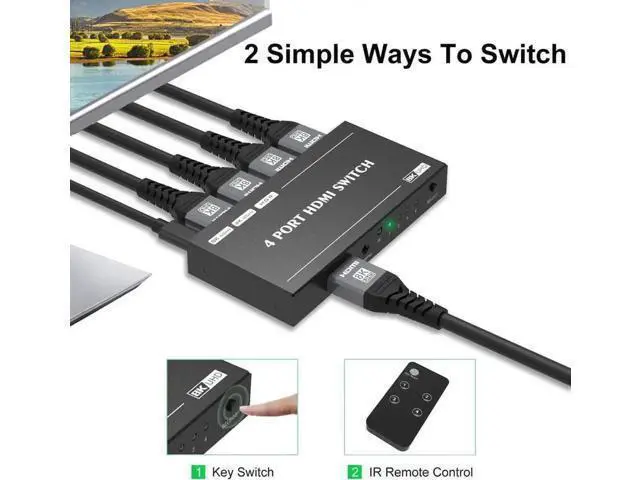 Alt view image 3 of 7 - 4 in 1 Out Directional HDMI 2.1 Switch with IR Remote, Ultra HD 8K 48Gbps High Speed HDMI Switcher Converter, Supports 8K@60Hz, 4K@120Hz, HDR, HDCP 2.3, VRR, ALLM