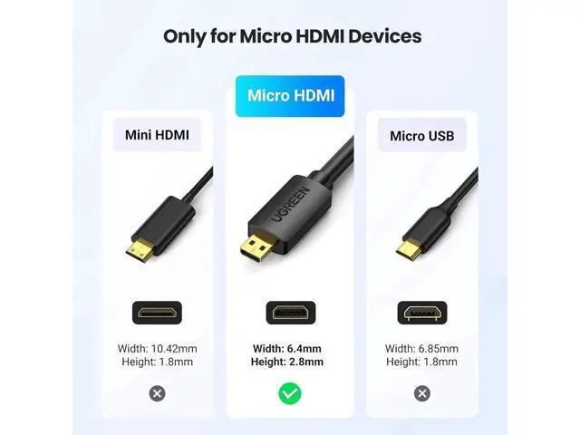 Alt view image 7 of 7 - 6FT UGREEN Micro HDMI Male to HDMI Female Cable Adapter, 4K@60Hz HDMI 2.0 Cord with ARC Ethernet for GoPro Raspberry Pi 5 Retroid Pocket Yoga Camera Capture Card