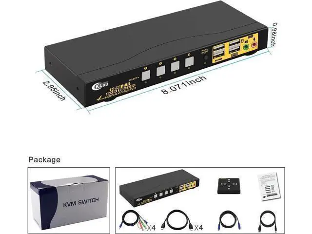 Alt view image 5 of 6 - 4-Port HDMI KVM Switch with Audio & Microphone, Dual USB 2.0 Hubs and Cables, 4K@60Hz 4:4:4, Compatible with Wireless Keyboard & Mouse