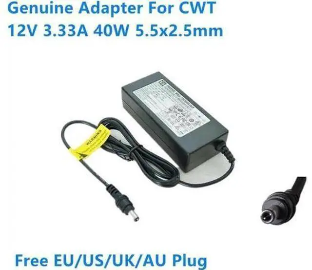 Main image of CWT 40W AC Power Adapter KPL-040F / KPL-040F-VI, 12V 3.33A 5.5x2.5mm DC Barrel Tip Replacement Charger