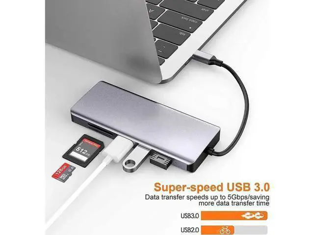 Alt view image 6 of 7 - 11-in-1 USB C Multiport Hub Adapter with Gigabit Ethernet, 100W PD Charging, 4K HDMI, VGA, SD/TF Card Reader, 4×USB3.0 & 3.5mm Audio Mic Jack, Compatible with MacBook, Chromebook & All USB-C Laptops